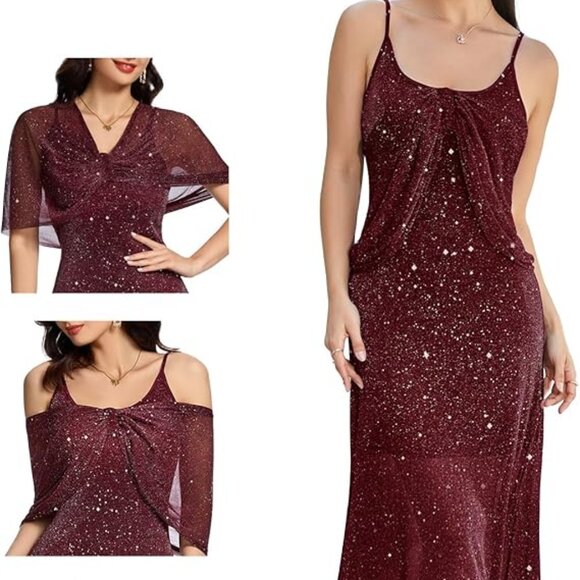 Cocktail Evening Gown Wedding Dresses with Shawl Red - Picture 1 of 6